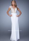 Picture of: Net Jersey Prom Dress with Plunging V Neckline in White, Style: 21294, Detail Picture 5