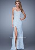 Picture of: Chic Lace Prom Gown with Open Back, Pearls, and Stones in Blue, Style: 21295, Detail Picture 1