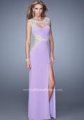 Picture of: Long Jersey Dress with Sheer Detail and Side Leg Slit in Purple, Style: 21296, Main Picture