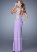 Picture of: Long Jersey Dress with Sheer Detail and Side Leg Slit in Purple, Style: 21296, Back Picture