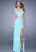 Picture of: Long Jersey Dress with Sheer Detail and Side Leg Slit in Mint, Style: 21296, Detail Picture 1