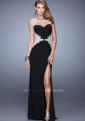 Picture of: Long Jersey Dress with Sheer Detail and Side Leg Slit in Black, Style: 21296, Detail Picture 2