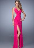 Picture of: Embroidered Long Jersey Prom Dress with Gathered Bodice in Hot Pink, Style: 21301, Back Picture