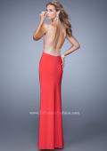 Picture of: Long Gown with Sheer Net Straps and Scoop Open Back in Coral, Style: 21304, Main Picture