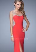 Picture of: Long Gown with Sheer Net Straps and Scoop Open Back in Coral, Style: 21304, Back Picture