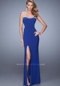 Picture of: Long Gown with Sheer Net Straps and Scoop Open Back in Blue, Style: 21304, Detail Picture 1
