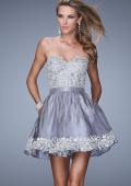 Picture of: Short Organza Cocktail Dress with Embroidery and Pockets in Gray, Style: 21306, Main Picture