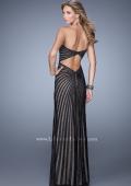 Picture of: Jeweled Long Prom Gown with Open Back Detail in Black and Nude, Style: 21308, Back Picture