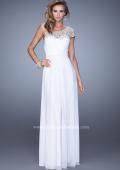 Picture of: One Shoulder Prom Dress with Embroidered Sleeves in White, Style: 21309, Detail Picture 4