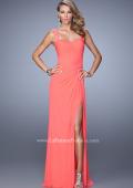 Picture of: Sweetheart Neck Prom Gown with Beaded Lace Detail in Coral, Style: 21310, Detail Picture 2