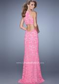 Picture of: Halter Lace Prom Dress with Low Scooped Back in Pink, Style: 21314, Back Picture