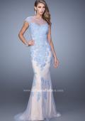 Picture of: Embellished Cap Sleeve Prom Dress with Open Back in Blue and White, Style: 21319, Detail Picture 1