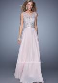 Picture of: Beaded Bodice Chiffon Prom Dress with Satin Belt in Pink, Style: 21322, Main Picture