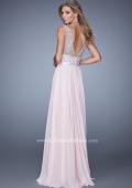 Picture of: Beaded Bodice Chiffon Prom Dress with Satin Belt in Pink, Style: 21322, Back Picture