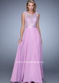Picture of: Beaded Bodice Chiffon Prom Dress with Satin Belt in Purple, Style: 21322, Detail Picture 2