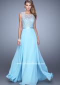 Picture of: Beaded Bodice Chiffon Prom Dress with Satin Belt in Blue, Style: 21322, Detail Picture 3