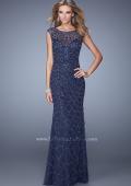 Picture of: Jersey Prom Dress with Sheer Net Overlay and Beads in Navy, Style: 21325, Main Picture