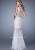 Picture of: Sleeveless Mermaid Prom Dress with Tulle Skirt and Pearls in White, Style: 21327, Back Picture