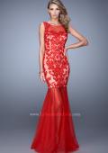 Picture of: Mermaid Gown with Sheer Neckline and Black Jewels in Red, Style: 21328, Detail Picture 1