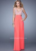 Picture of: Full Length Net Jersey Dress with Beaded Embroidery in Coral, Style: 21329, Main Picture