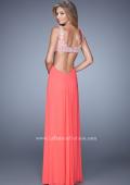Picture of: Full Length Net Jersey Dress with Beaded Embroidery in Coral, Style: 21329, Back Picture