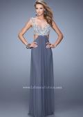 Picture of: Full Length Net Jersey Dress with Beaded Embroidery in Gray, Style: 21329, Detail Picture 3