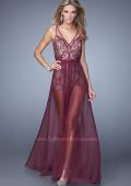 Picture of: Unique Lace Romper with Sheer Overlay, Style: 21333 in Burgundy, Main Picture