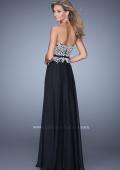 Picture of: Long Chiffon Embroidered Prom Dress with Belt in Black, Style: 21334, Back Picture