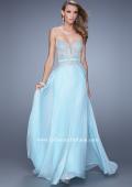 Picture of: Long Chiffon Embroidered Prom Dress with Belt in Blue, Style: 21334, Detail Picture 1