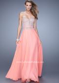 Picture of: Long Chiffon Embroidered Prom Dress with Belt in Coral, Style: 21334, Detail Picture 2