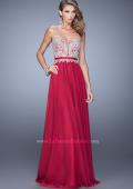 Picture of: Long Chiffon Embroidered Prom Dress with Belt in Red, Style: 21334, Detail Picture 3