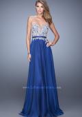 Picture of: Long Chiffon Embroidered Prom Dress with Belt in Blue, Style: 21334, Detail Picture 4