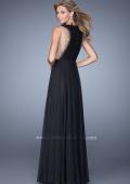 Picture of: High Scoop Neck Chiffon Prom Dress with Lace Bodice in Black, Style: 21336, Back Picture