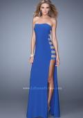Picture of: Side Slit Jersey Prom Dress with Stones and Sheer Netting in Blue, Style: 21338, Main Picture