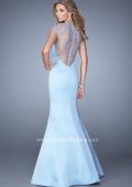 Picture of: Satin Mermaid Dress with Sheer Neck and Cap Sleeves in Blue, Style: 21345, Back Picture