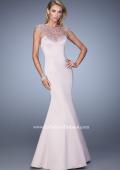 Picture of: Satin Mermaid Dress with Sheer Neck and Cap Sleeves in Pink, Style: 21345, Detail Picture 1