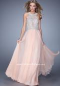 Picture of: Halter Chiffon Prom Dress with Metallic Embroidery in Peach, Style: 21349, Main Picture