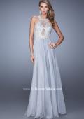 Picture of: Halter Chiffon Prom Dress with Metallic Embroidery in Silver, Style: 21349, Detail Picture 2