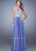 Picture of: Halter Chiffon Prom Dress with Metallic Embroidery in Blue, Style: 21349, Detail Picture 3