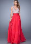 Picture of: Embroidered Bodice Prom Dress with Keyhole Back in Pink, Style: 21354, Detail Picture 1