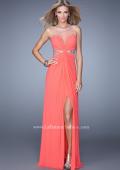Picture of: Net Jersey Gown with Stones and Gathered Knot Detail in Coral, Style: 21355, Main Picture