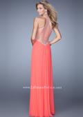 Picture of: Net Jersey Gown with Stones and Gathered Knot Detail in Coral, Style: 21355, Back Picture