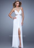 Picture of: Net Jersey Gown with Stones and Gathered Knot Detail in White, Style: 21355, Detail Picture 1
