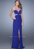 Picture of: Net Jersey Gown with Stones and Gathered Knot Detail in Blue, Style: 21355, Detail Picture 3