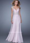 Picture of: Sheer Cap Sleeve Chiffon Gown with Beaded Detail in Pink, Style: 21361, Main Picture