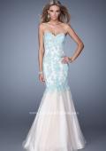 Picture of: Tulle Mermaid Prom Gown with Beaded Lace Straps in Mint and White, Style: 21369, Main Picture