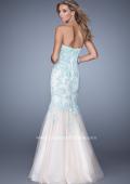 Picture of: Tulle Mermaid Prom Gown with Beaded Lace Straps in Mint and White, Style: 21369, Back Picture