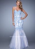 Picture of: Tulle Mermaid Prom Gown with Beaded Lace Straps in Blue and White, Style: 21369, Detail Picture 2
