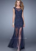 Picture of: Glam Lace Prom Dress with Cap Sleeves and Tulle Skirt in Navy, Style: 21373, Main Picture