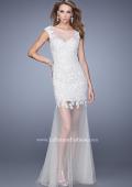 Picture of: Glam Lace Prom Dress with Cap Sleeves and Tulle Skirt in White, Style: 21373, Detail Picture 1